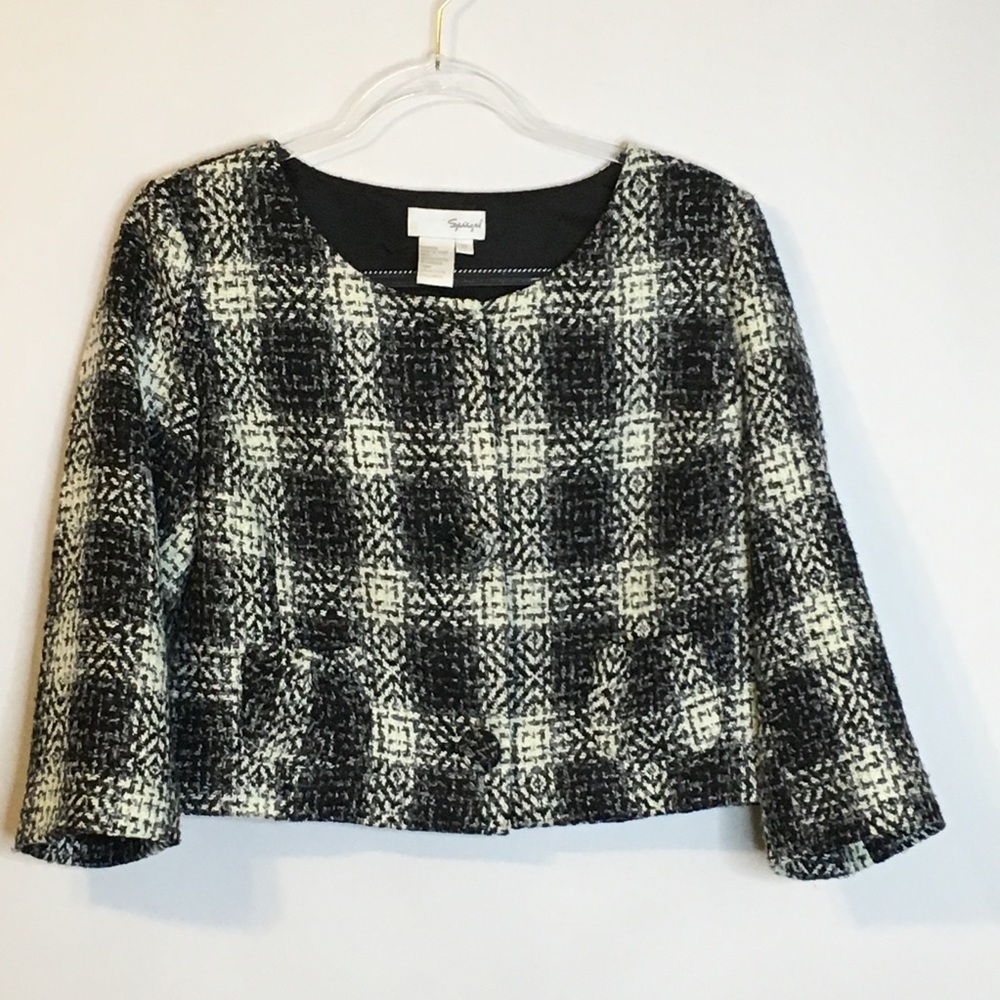 Spiegel Vintage Cropped Button Up  Plaid Print Jacket Coat